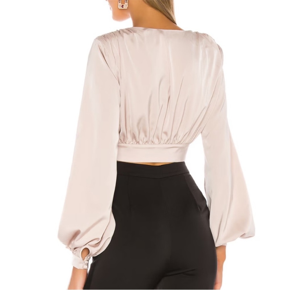 REVOLVE NBD Imogen Satin Crop Top Long Sleeve Wrap Color Champagne Small - Picture 3 of 12